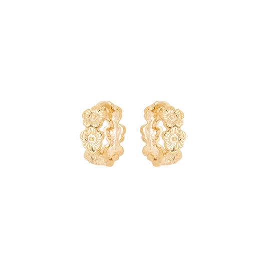 Argola articulada com flor banhada a ouro 18k - Biju & Cia.