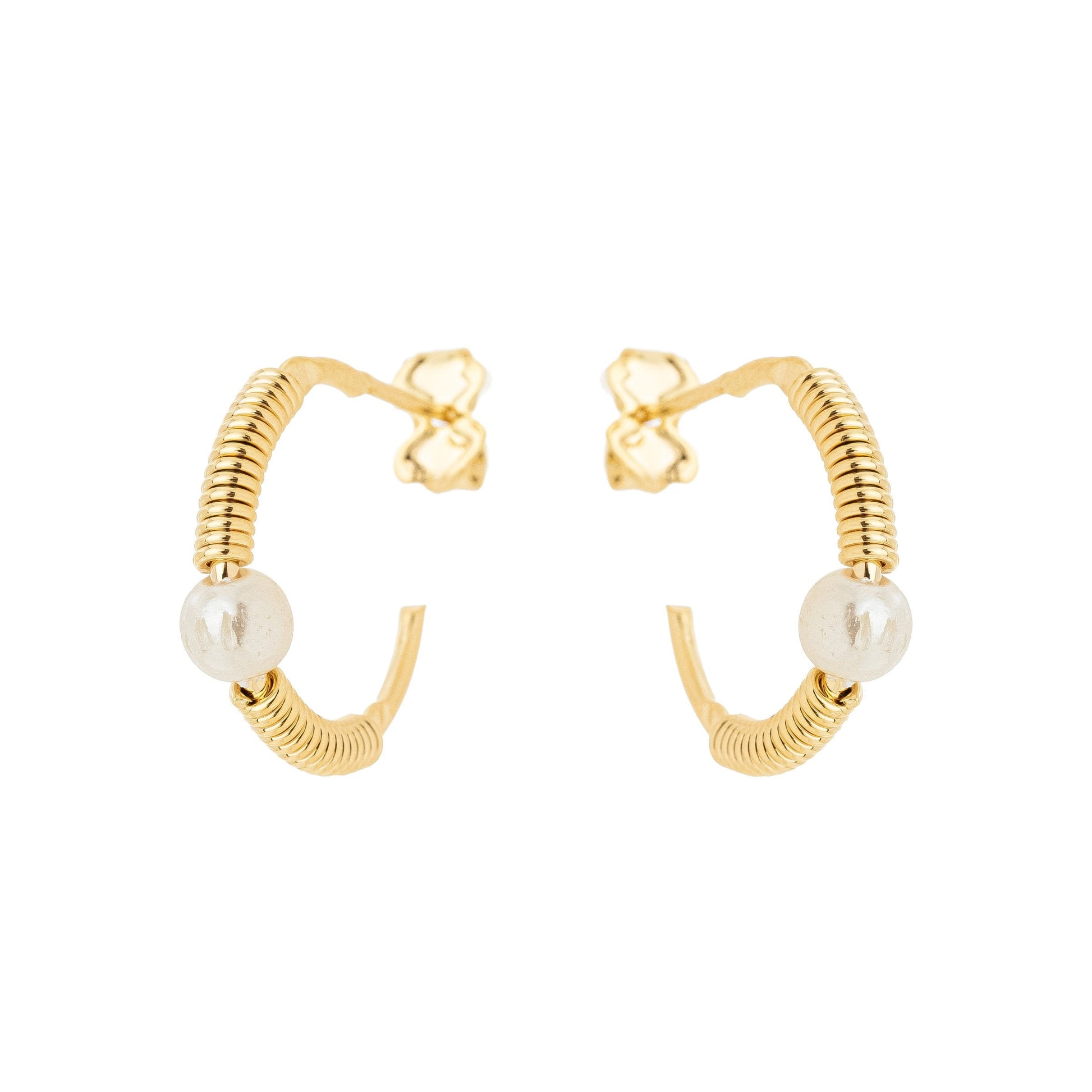 Brinco de argola com pérola banhado a ouro 18k - Biju & Cia.