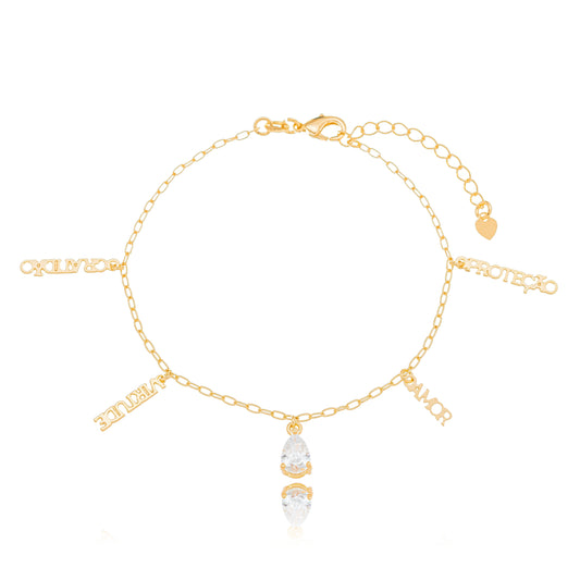 Pulseira com dizeres banhada a ouro 18k