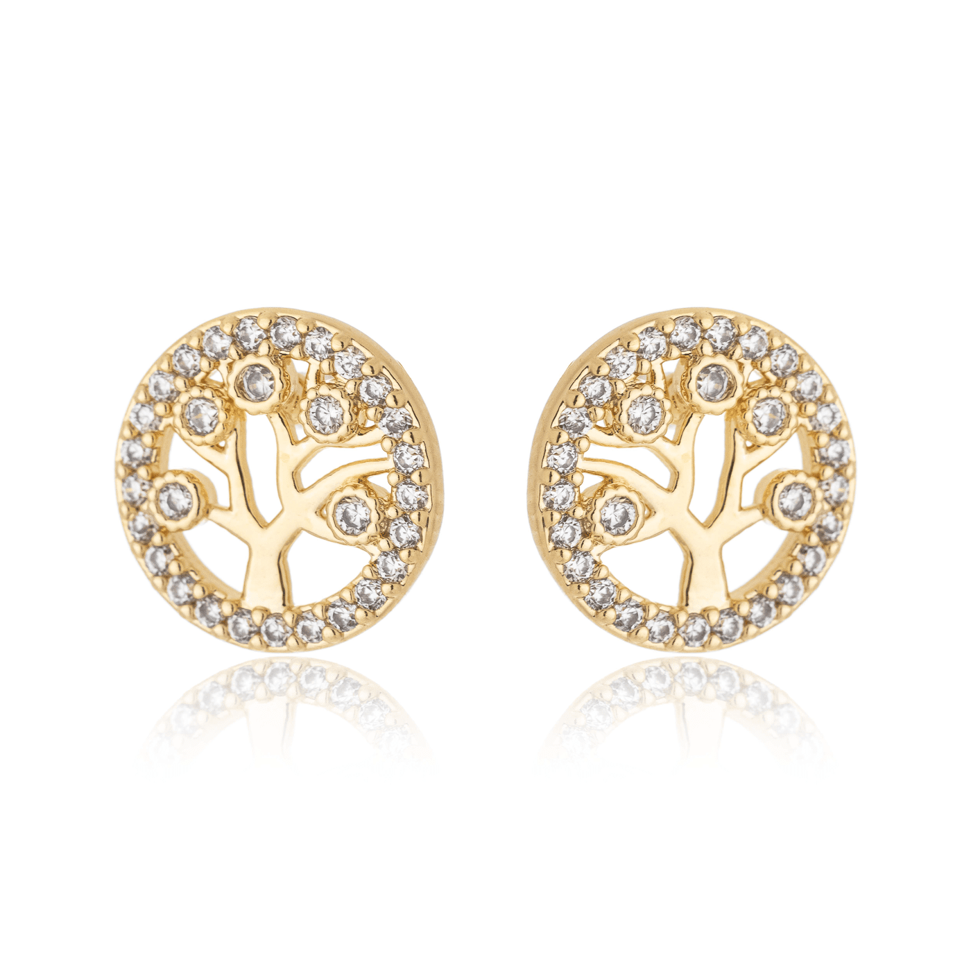 Brinco árvore da vida com zircônias banhado a ouro 18k - Biju & Cia.