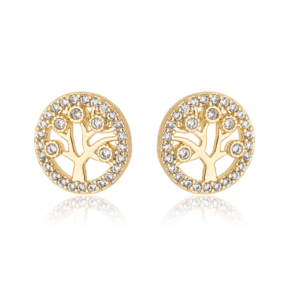 Brinco árvore da vida com zircônias banhado a ouro 18k - Biju & Cia.