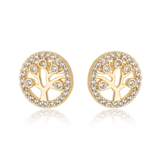 Brinco árvore da vida com zircônias banhado a ouro 18k - Biju & Cia.