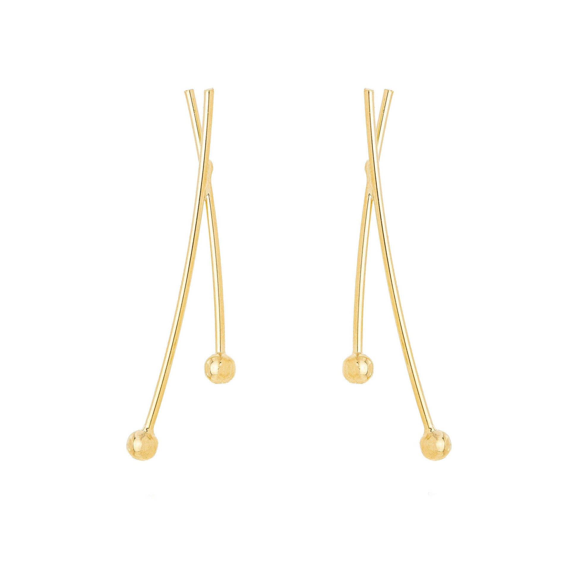 Brinco de palito e bolinha banhado a ouro 18k - Biju & Cia.