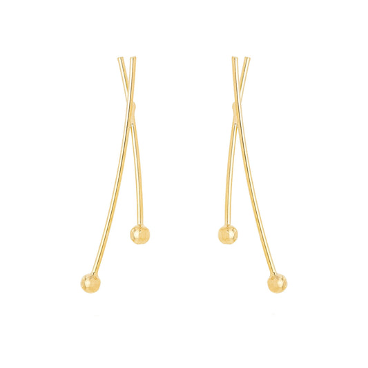 Brinco de palito e bolinha banhado a ouro 18k - Biju & Cia.
