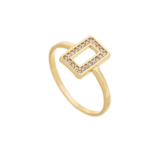 Anel retangular com zircônias banhado a ouro 18k