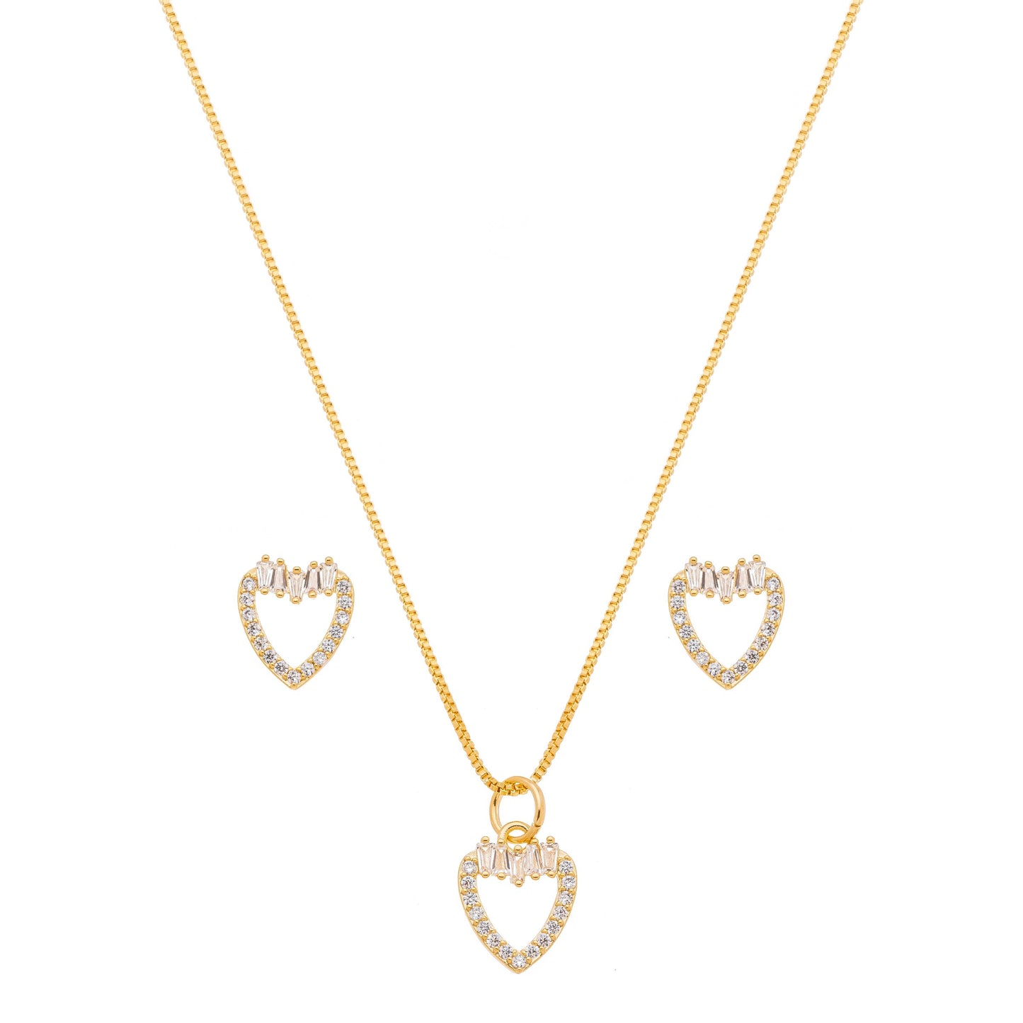 Conjunto de coração com zircônia banhado a ouro 18k - Biju & Cia.