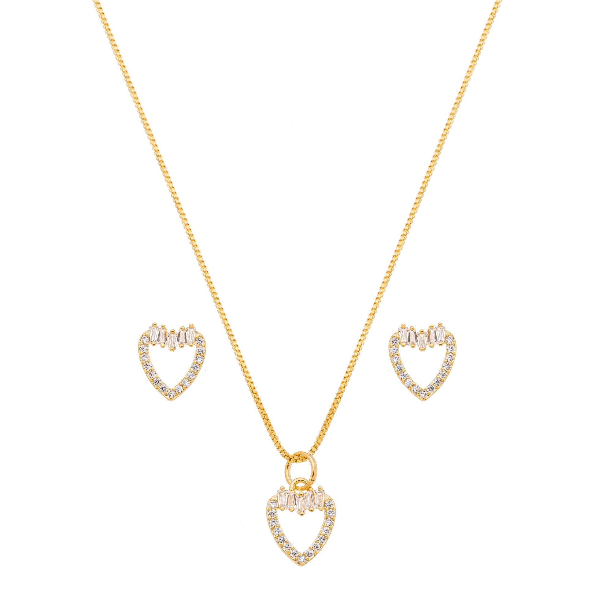 Conjunto de coração com zircônia banhado a ouro 18k - Biju & Cia.