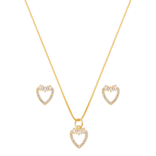 Conjunto de coração com zircônia banhado a ouro 18k - Biju & Cia.