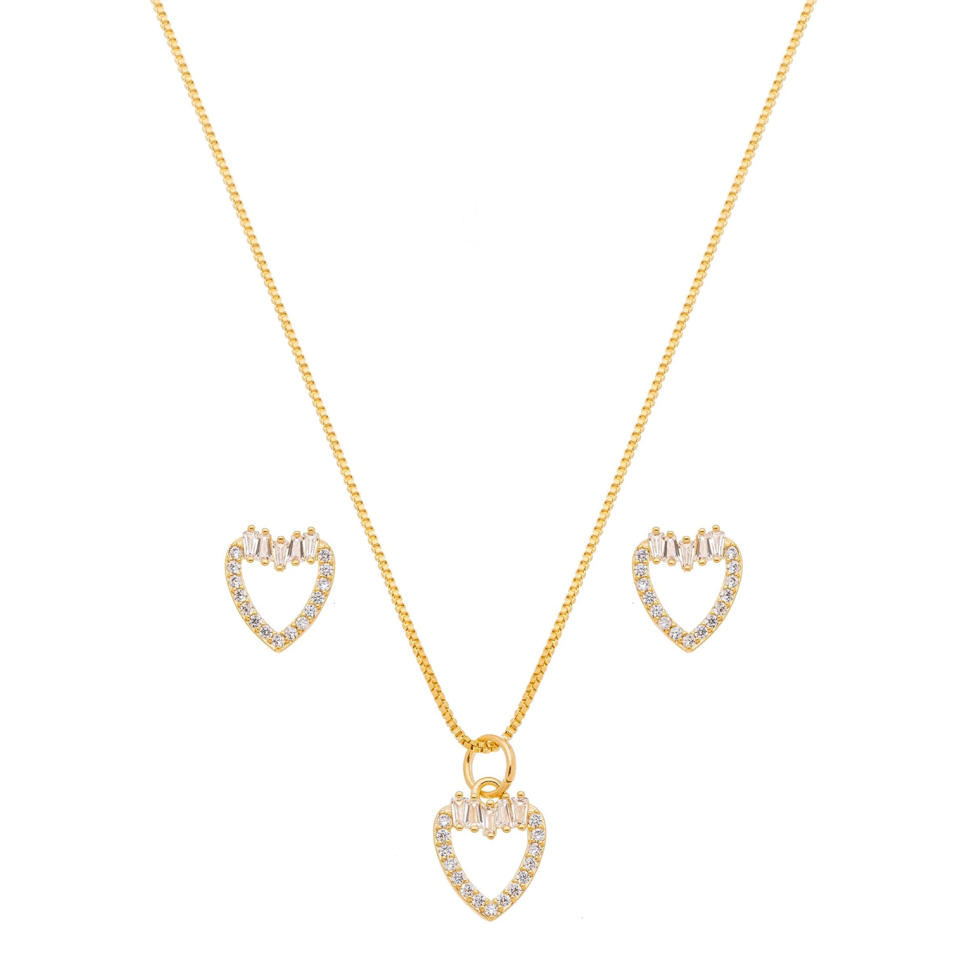 Conjunto de coração com zircônia banhado a ouro 18k - Biju & Cia.