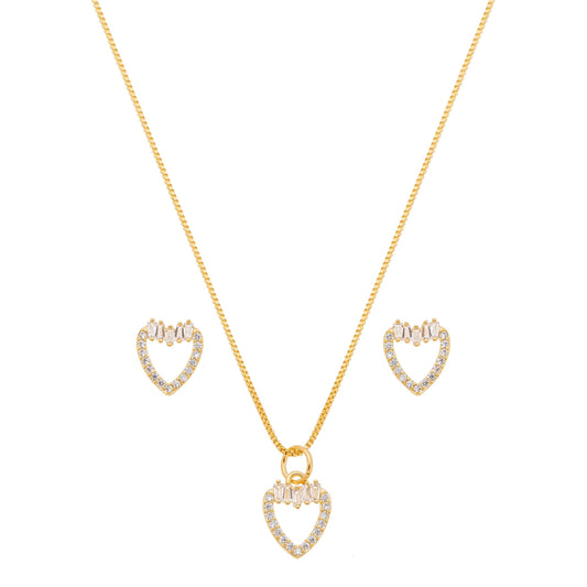Conjunto de coração com zircônia banhado a ouro 18k - Biju & Cia.