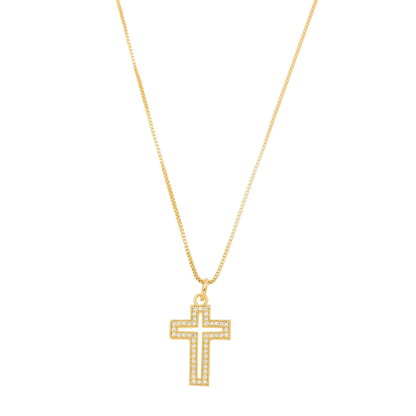 Gargantilha com pingente de cruz cravejada banhada a ouro 18k - Biju & Cia.
