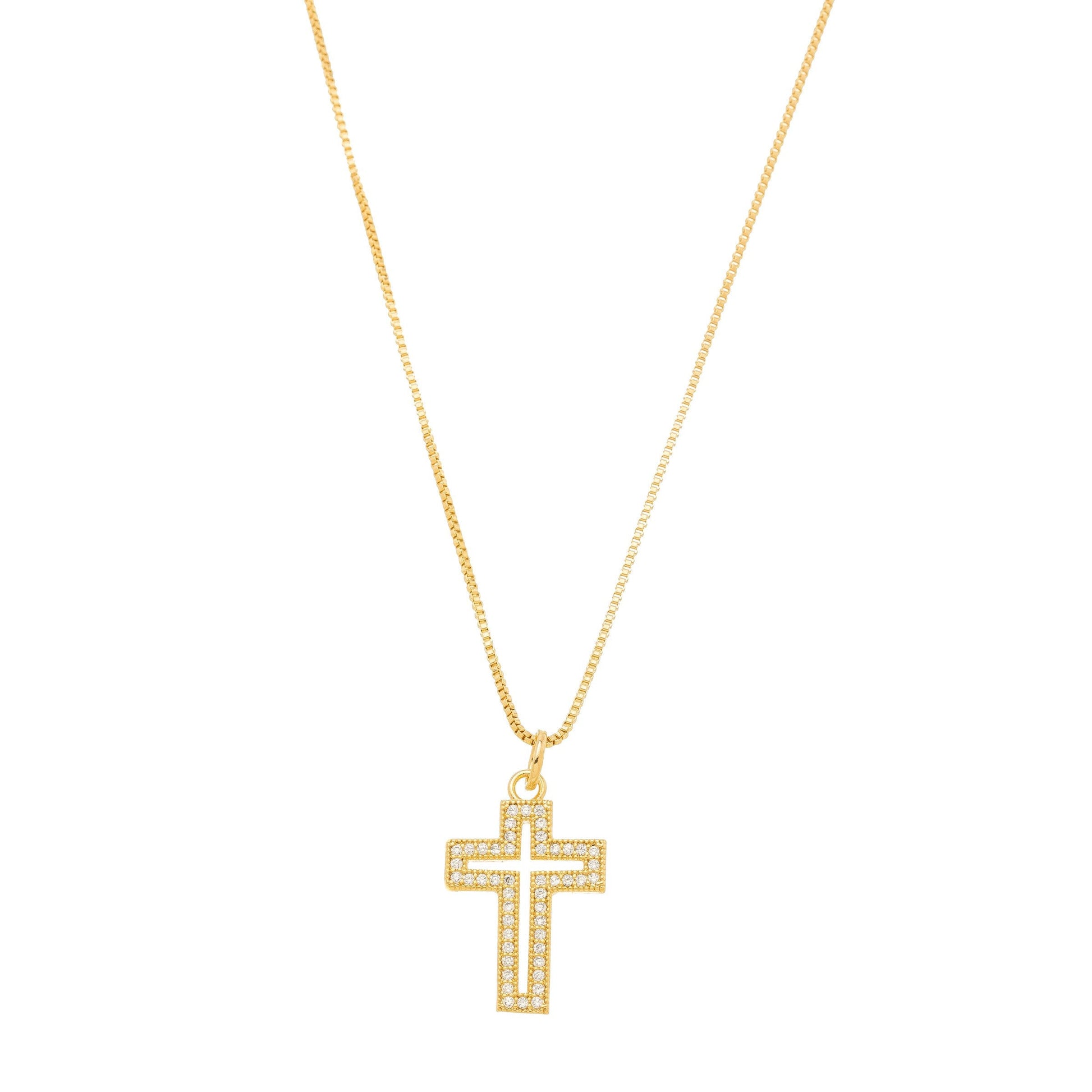 Gargantilha com pingente de cruz cravejada banhada a ouro 18k - Biju & Cia.