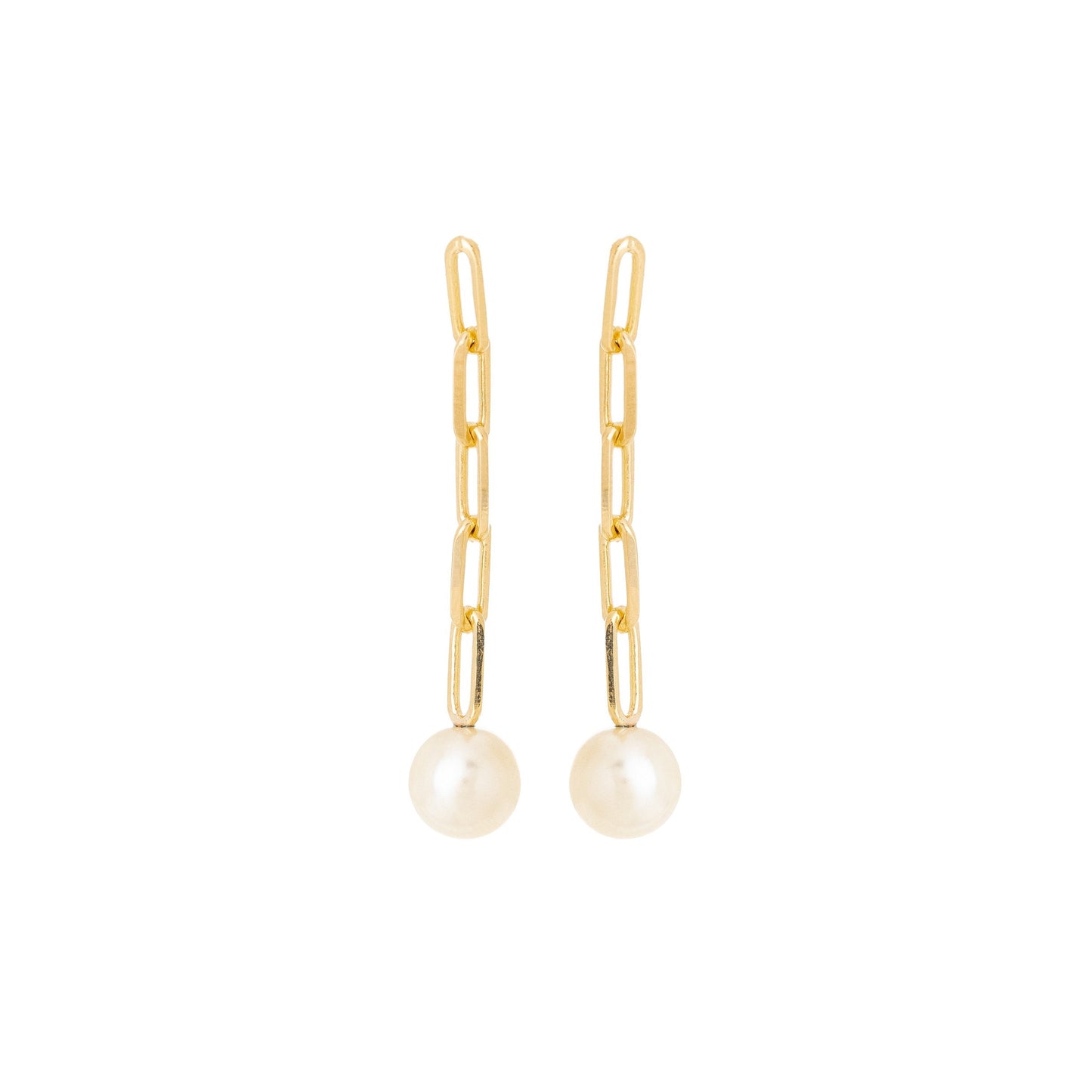Brinco de corrente com pérola banhado a ouro 18k - Biju & Cia.