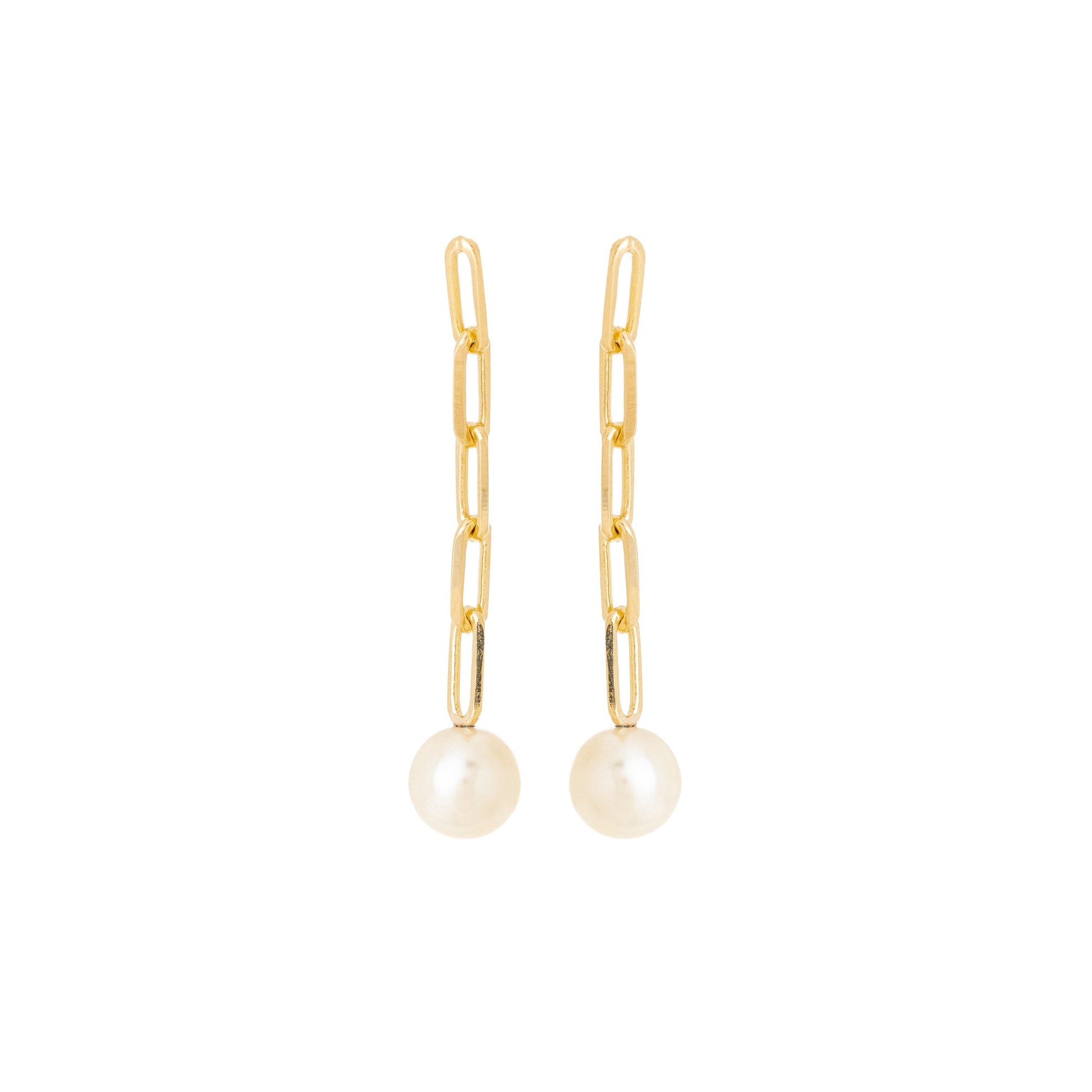 Brinco de corrente com pérola banhado a ouro 18k - Biju & Cia.