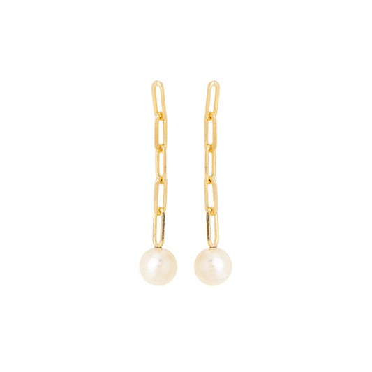 Brinco de corrente com pérola banhado a ouro 18k - Biju & Cia.