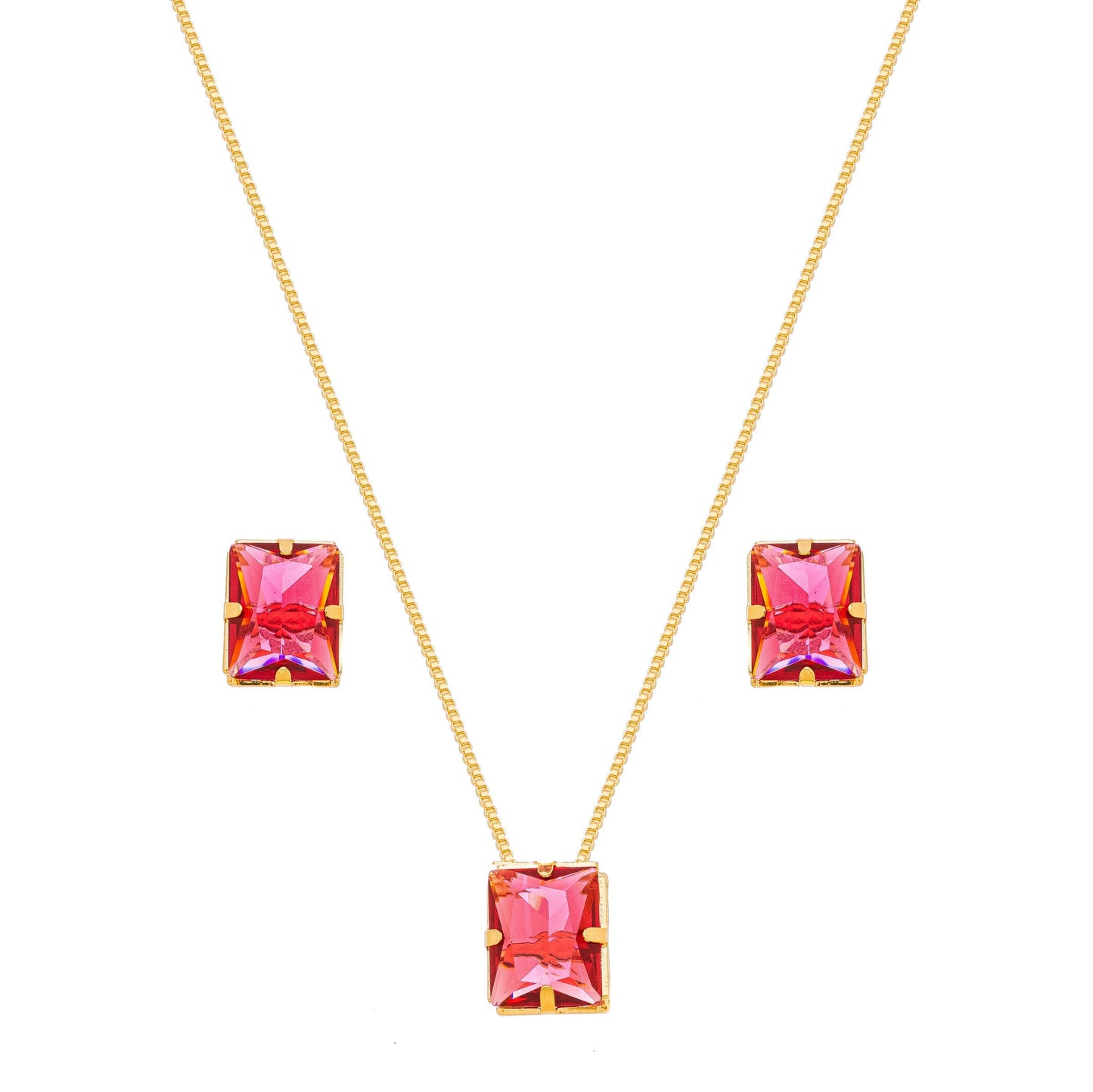 Conjunto retangular com pedra banhado a ouro 18k - Biju & Cia.