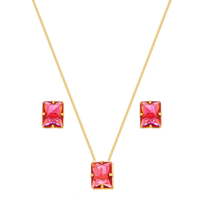 Conjunto retangular com pedra banhado a ouro 18k - Biju & Cia.