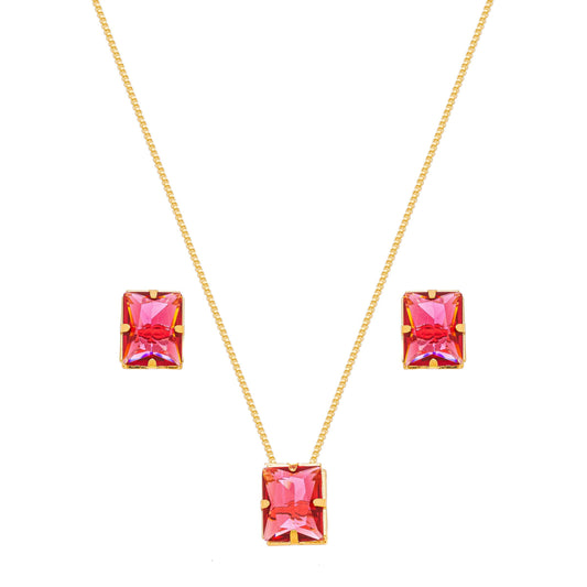 Conjunto retangular com pedra banhado a ouro 18k - Biju & Cia.