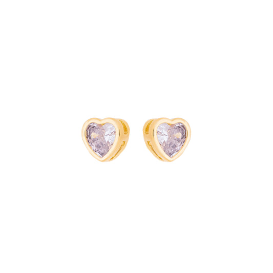 Brinco de coração de zircônia banhado a ouro 18k - Biju & Cia.