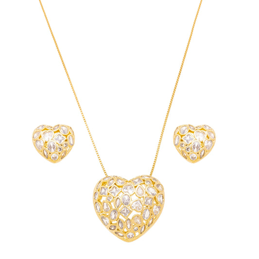 Conjunto de coração com zircônias banhado a ouro 18k - Biju & Cia.
