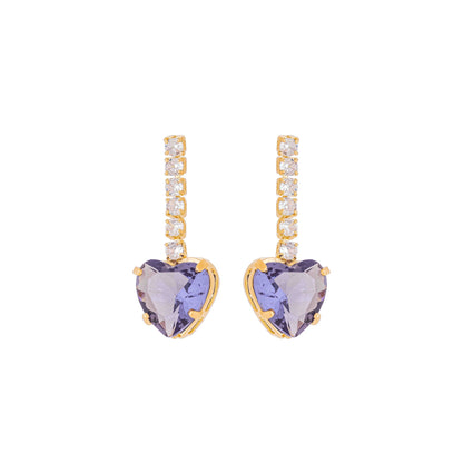 Brinco coração com pedra e zircônia banhado a ouro 18k - Biju & Cia.