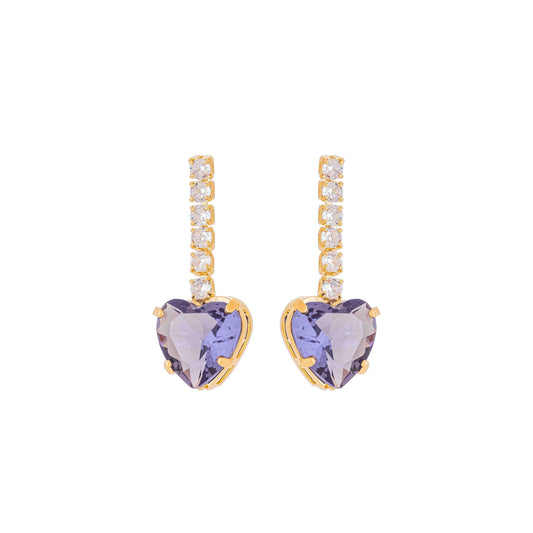 Brinco coração com pedra e zircônia banhado a ouro 18k - Biju & Cia.