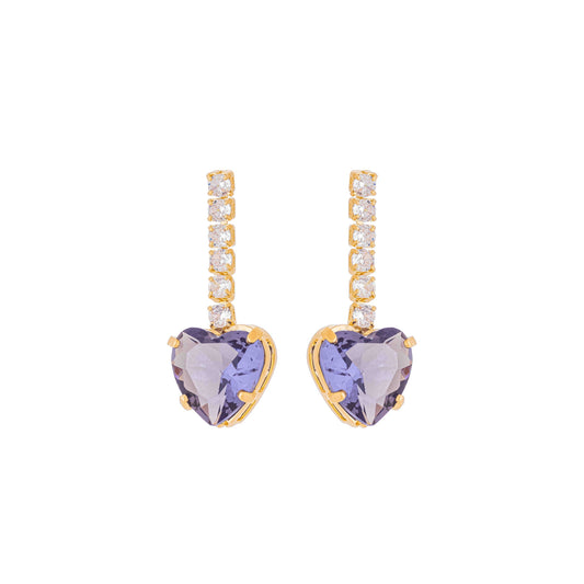 Brinco coração com pedra e zircônia banhado a ouro 18k - Biju & Cia.