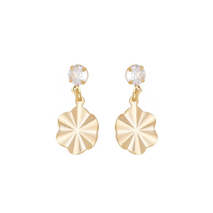 Brinco de chapa amassada com pedra banhado a ouro 18k - Biju & Cia.