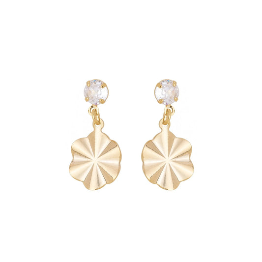 Brinco de chapa amassada com pedra banhado a ouro 18k - Biju & Cia.