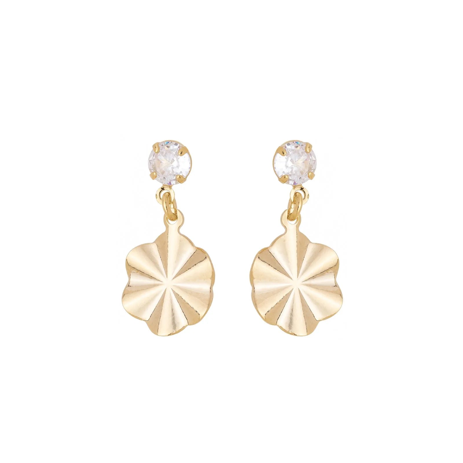 Brinco de chapa amassada com pedra banhado a ouro 18k - Biju & Cia.