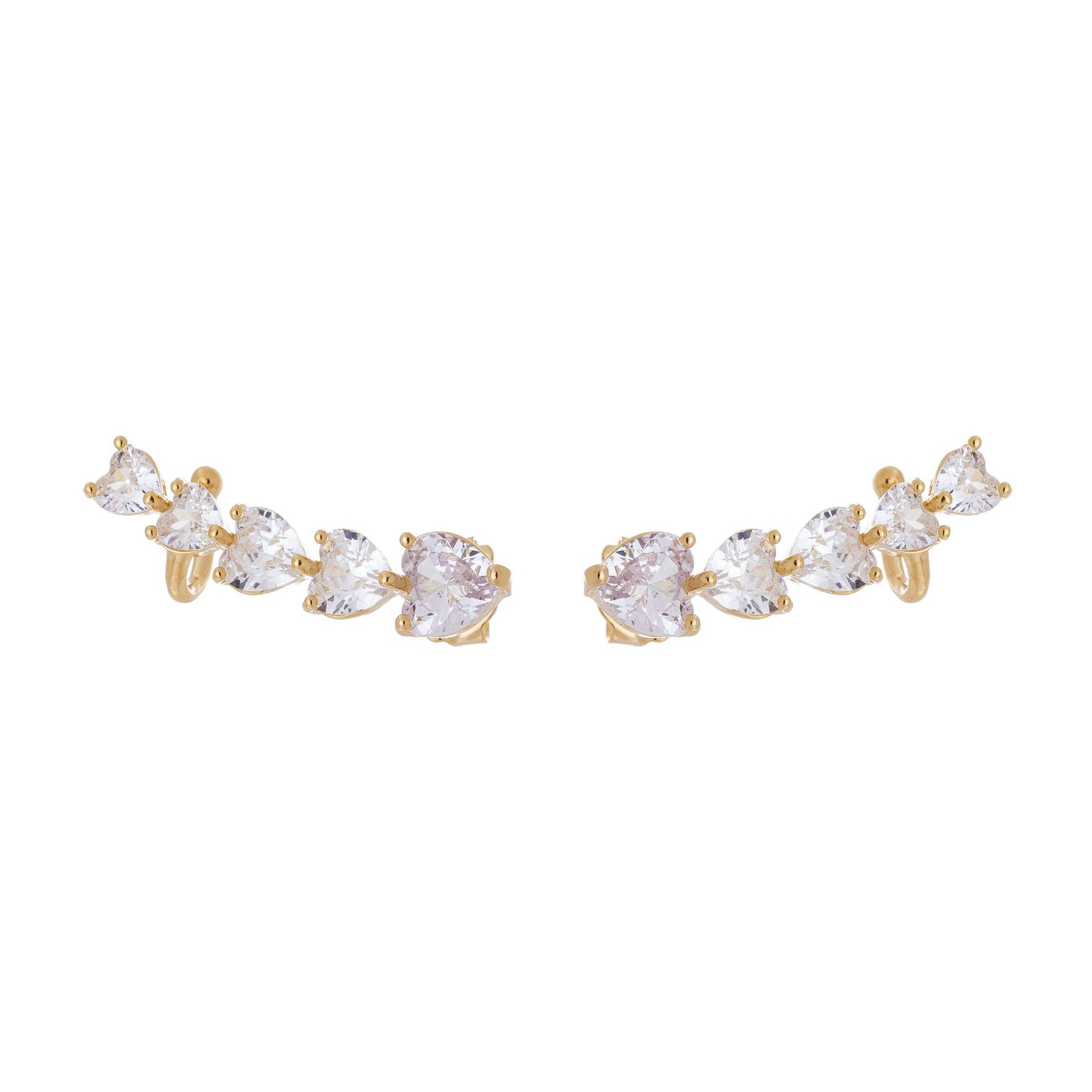 Brinco earcuff corações de zircônia banhado a ouro 18k