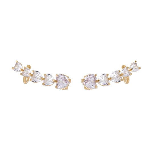 Brinco earcuff corações de zircônia banhado a ouro 18k