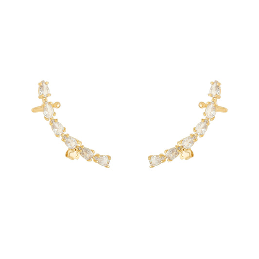 Brinco earcuff com gotas de zircônia banhado a ouro 18k - Biju & Cia.