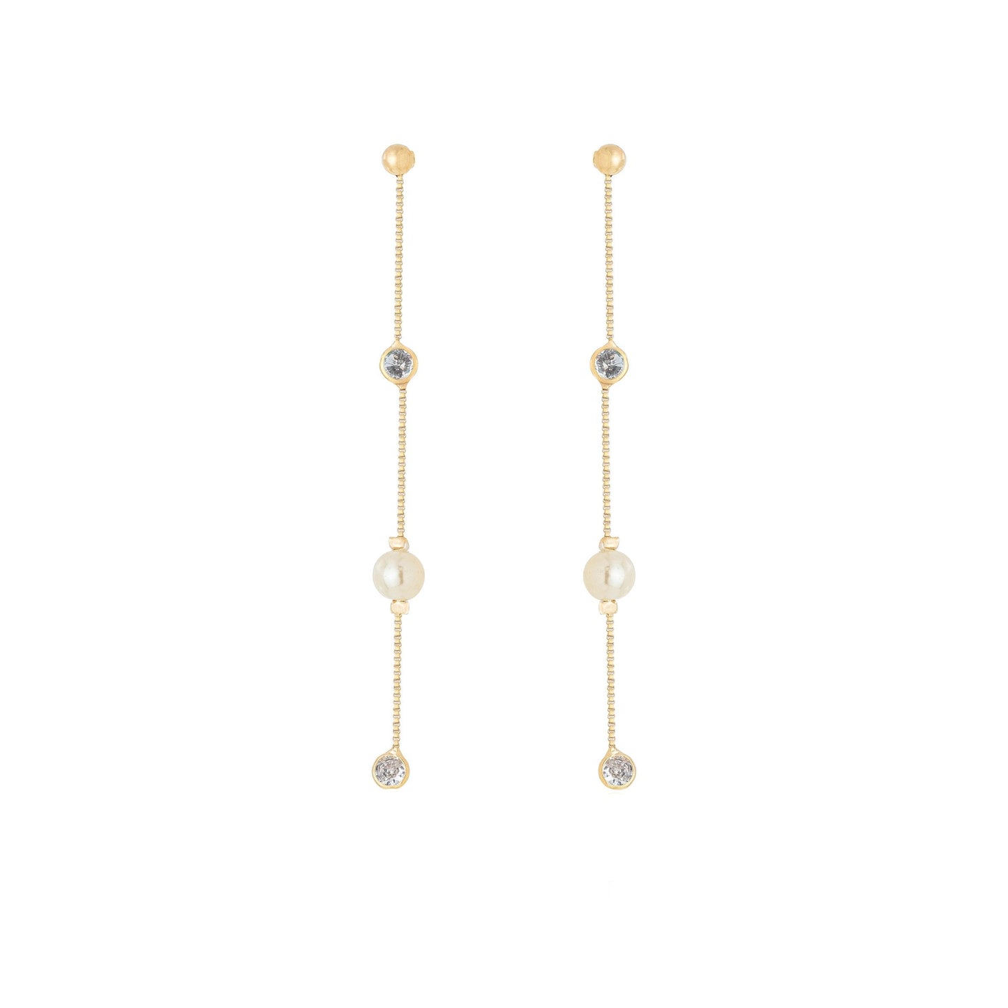 Brinco pérola e zircônias banhado a ouro 18k - Biju & Cia.