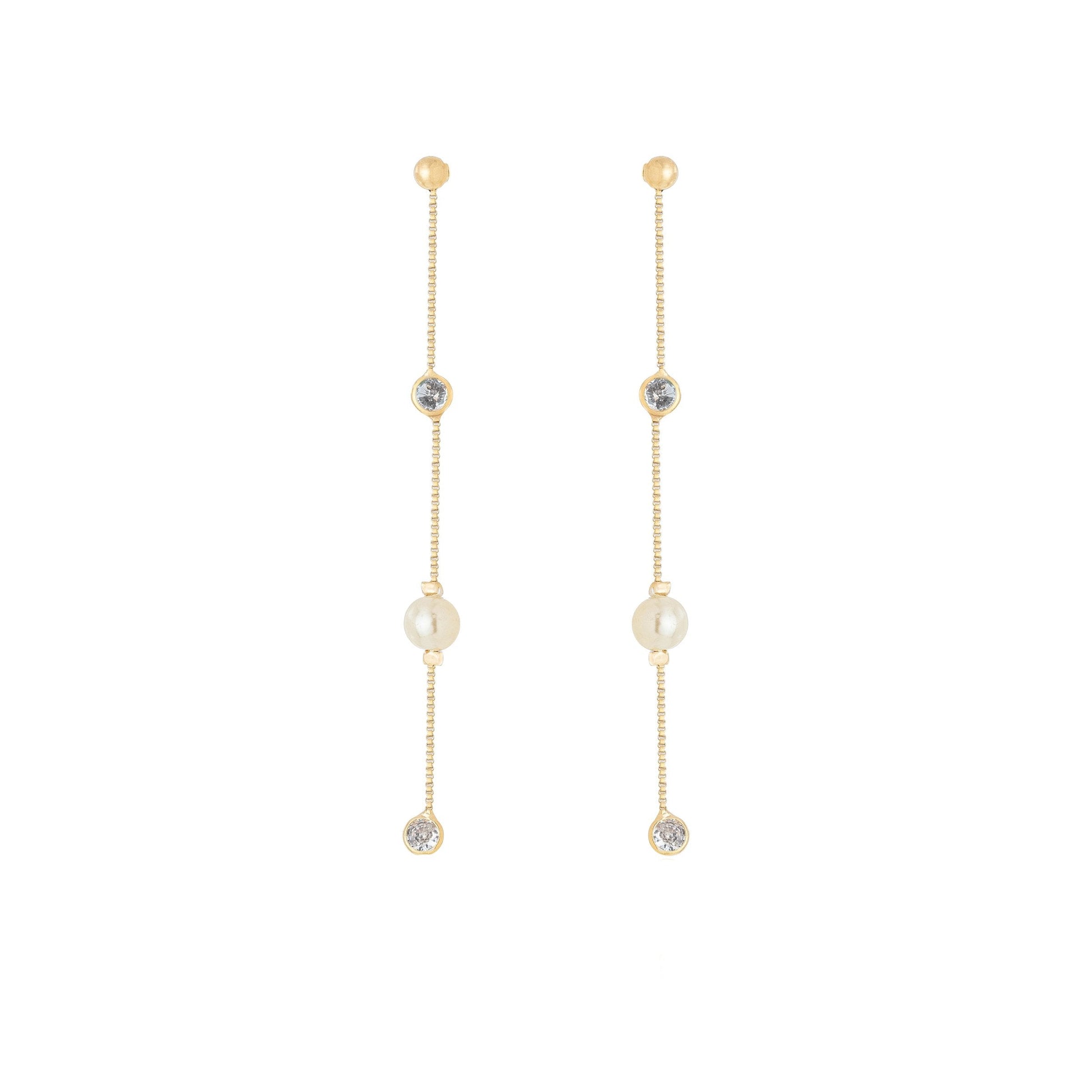 Brinco pérola e zircônias banhado a ouro 18k - Biju & Cia.
