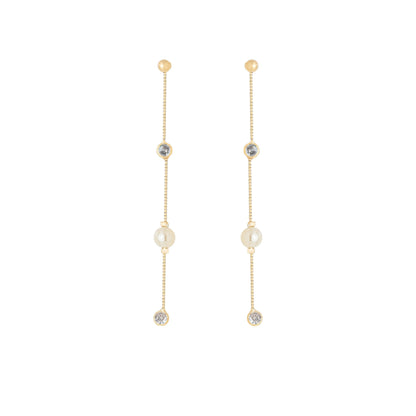 Brinco pérola e zircônias banhado a ouro 18k - Biju & Cia.