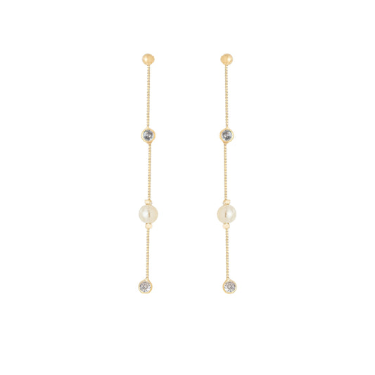 Brinco pérola e zircônias banhado a ouro 18k - Biju & Cia.