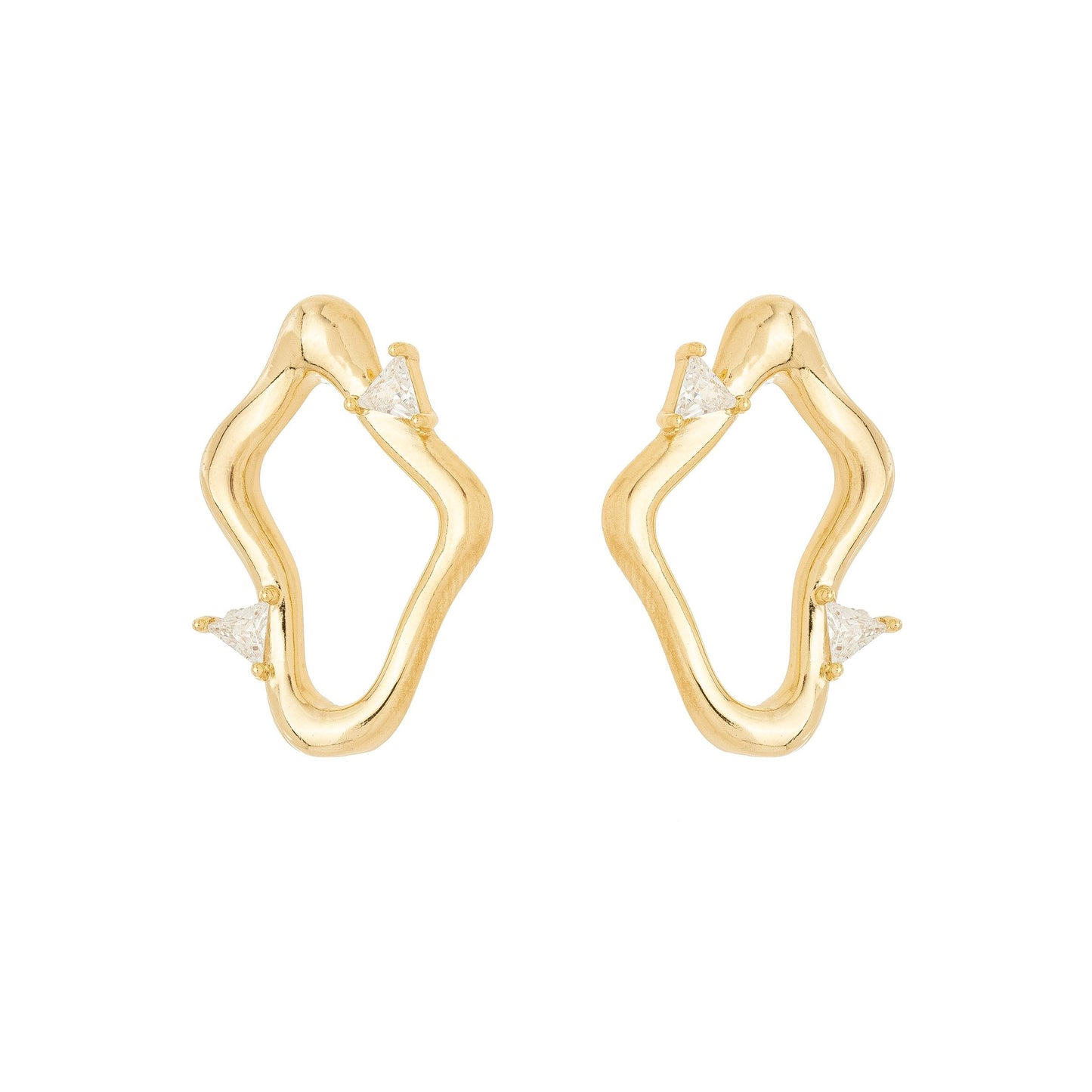 Brinco orgânico com zircônia banhado a ouro 18k - Biju & Cia.
