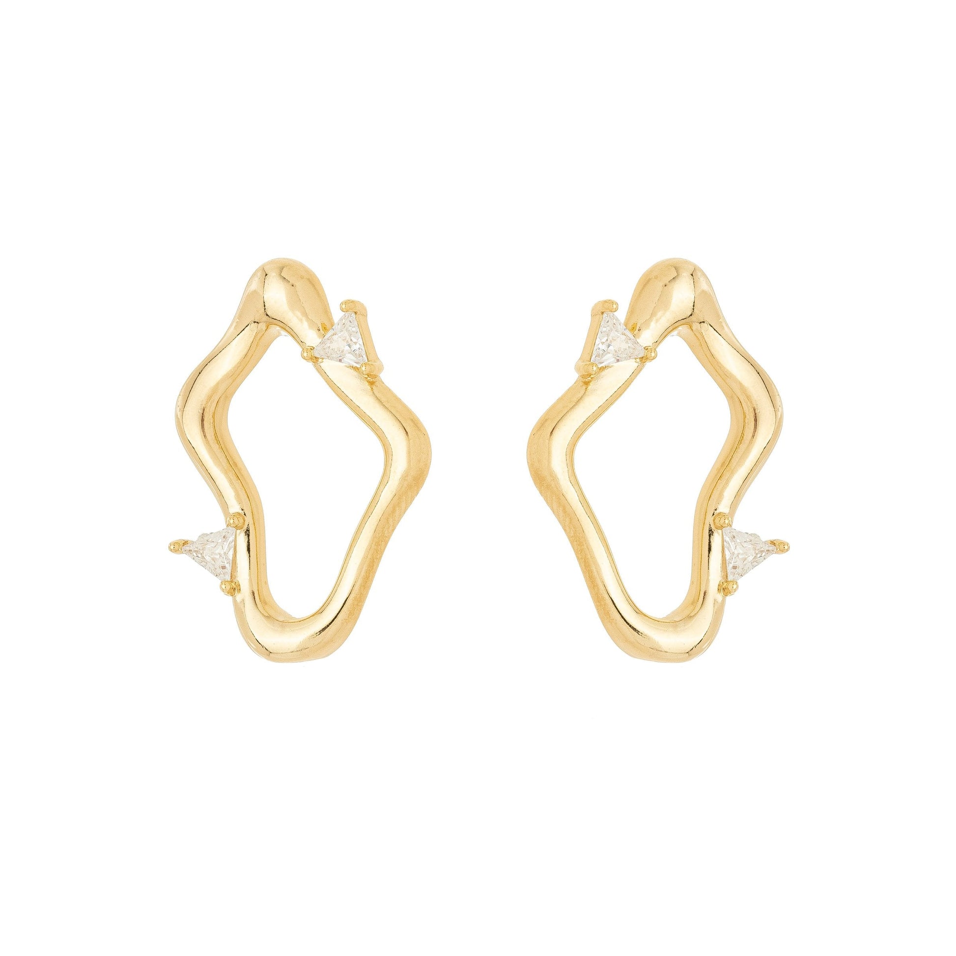 Brinco orgânico com zircônia banhado a ouro 18k - Biju & Cia.