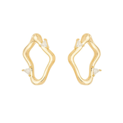 Brinco orgânico com zircônia banhado a ouro 18k - Biju & Cia.