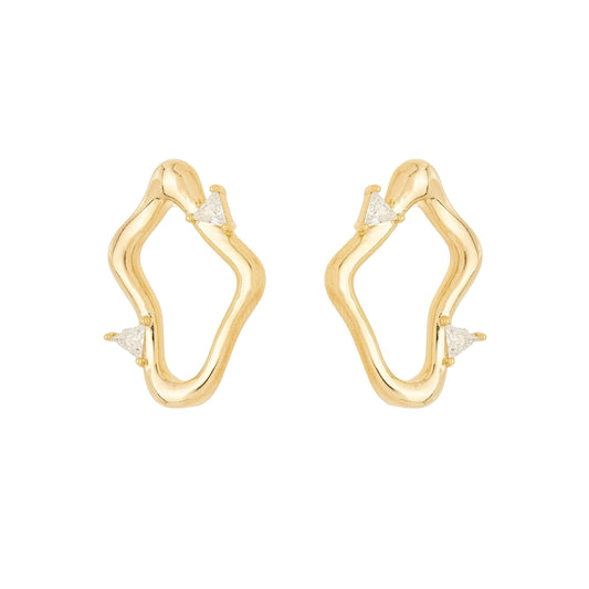 Brinco orgânico com zircônia banhado a ouro 18k - Biju & Cia.
