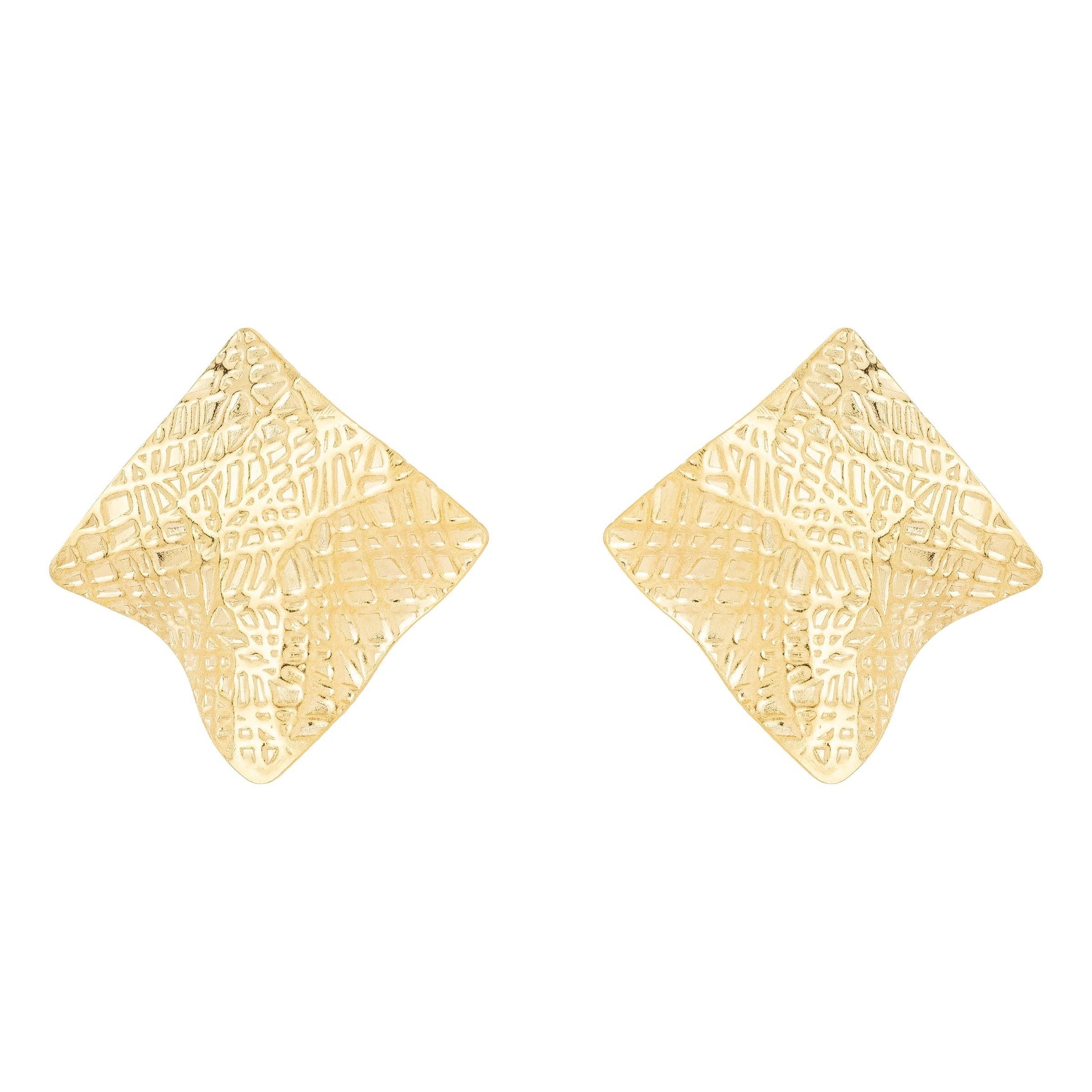 Brinco losango trabalhado banhado a ouro 18k - Biju & Cia.