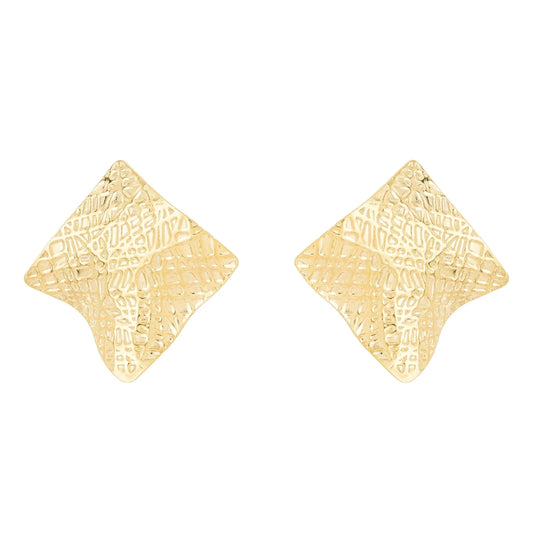 Brinco losango trabalhado banhado a ouro 18k - Biju & Cia.