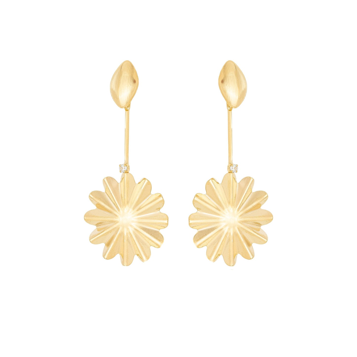 Brinco flor com pedra banhado a ouro 18k - Biju & Cia.