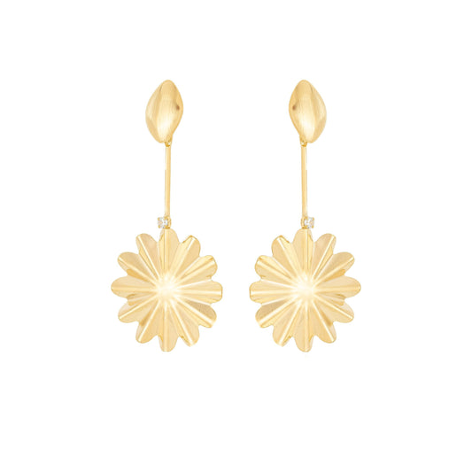 Brinco flor com pedra banhado a ouro 18k - Biju & Cia.