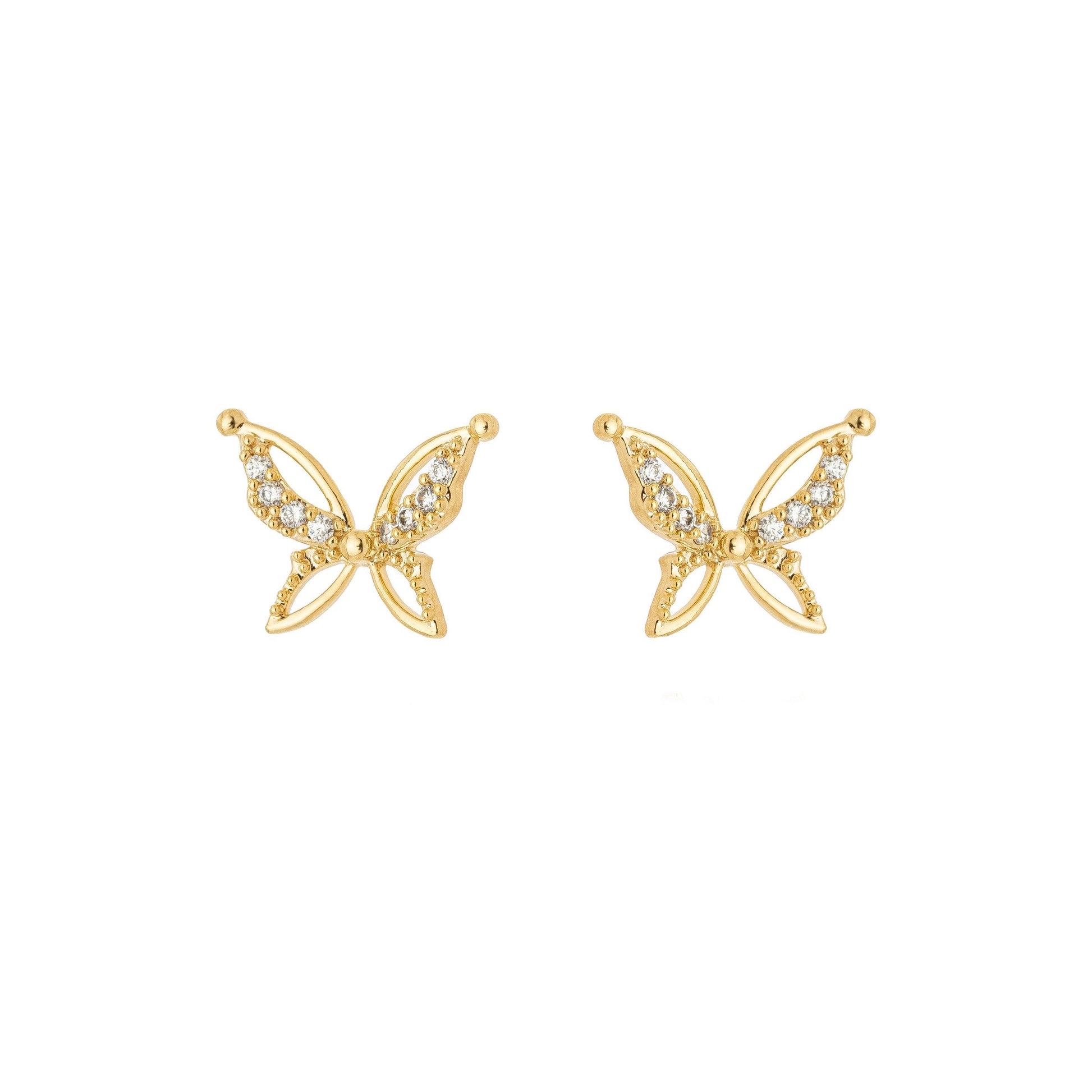 Brinco borboleta com zircônias banhado a ouro 18k - Biju & Cia.