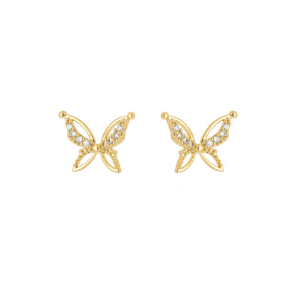 Brinco borboleta com zircônias banhado a ouro 18k - Biju & Cia.