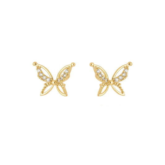 Brinco borboleta com zircônias banhado a ouro 18k - Biju & Cia.