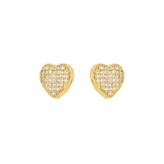 Brinco coração cravejado banhado a ouro 18k - Biju & Cia.