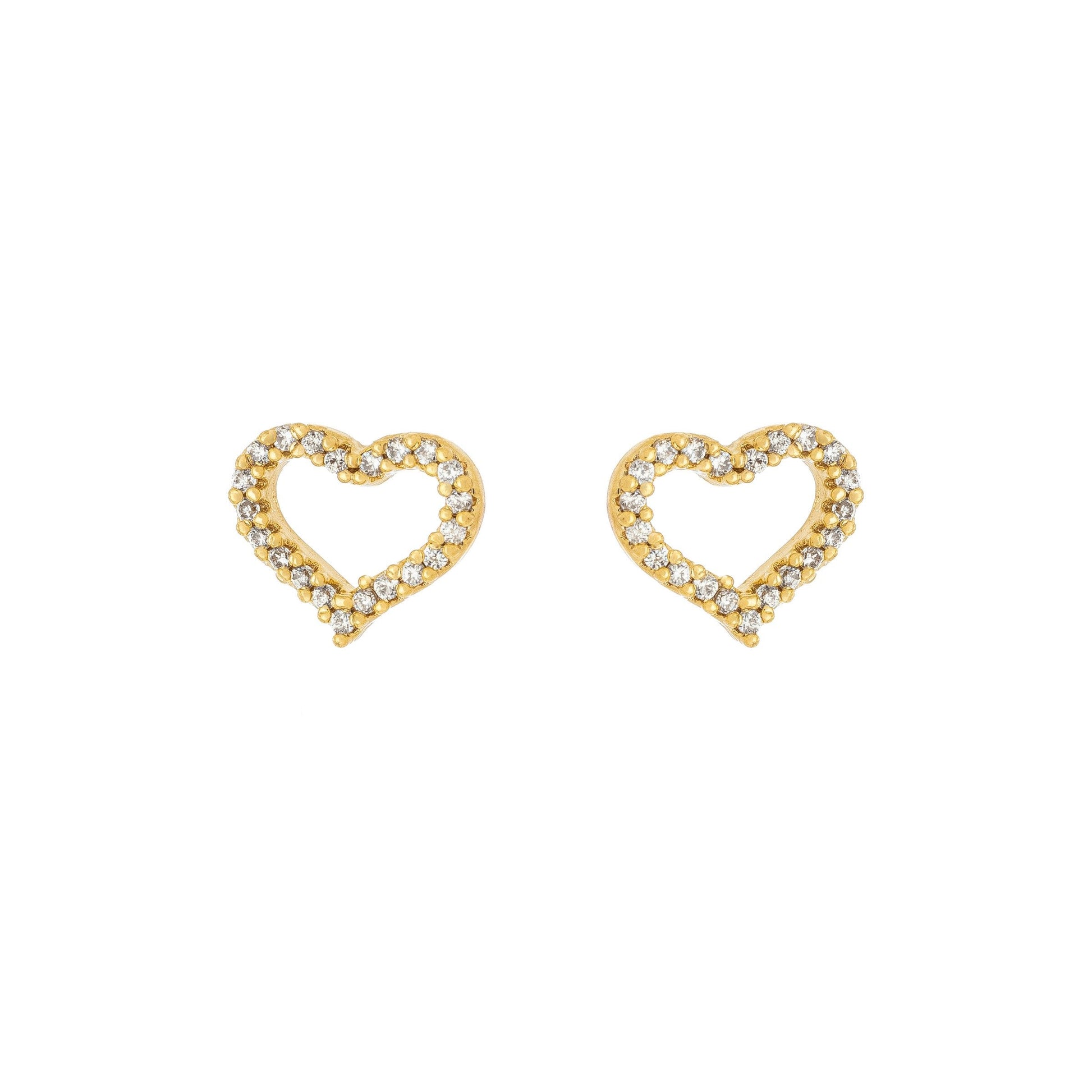Brinco coração com zircônias banhado a ouro 18k - Biju & Cia.